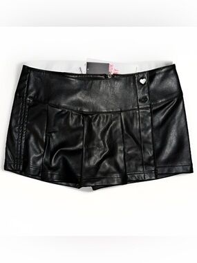 Celebrity Pink Black Faux Leather Skort with Heart Buttons